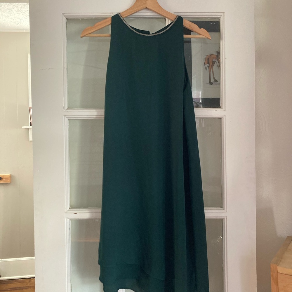 H&M Dark Green Asymmetrical Hem Dress